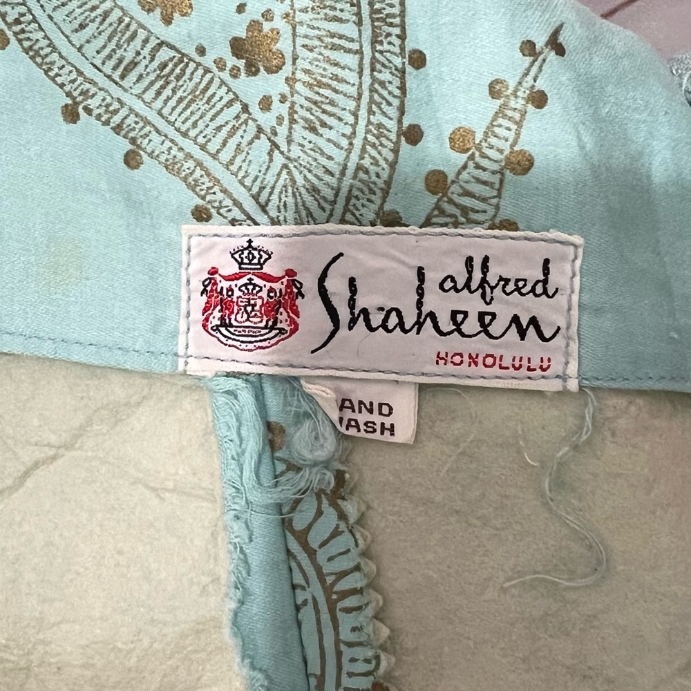 Vintage Alfred Shaheen Hawaiian Seafoam Gold Metallic Paisley Bombshell Dress - Picture 14 of 17